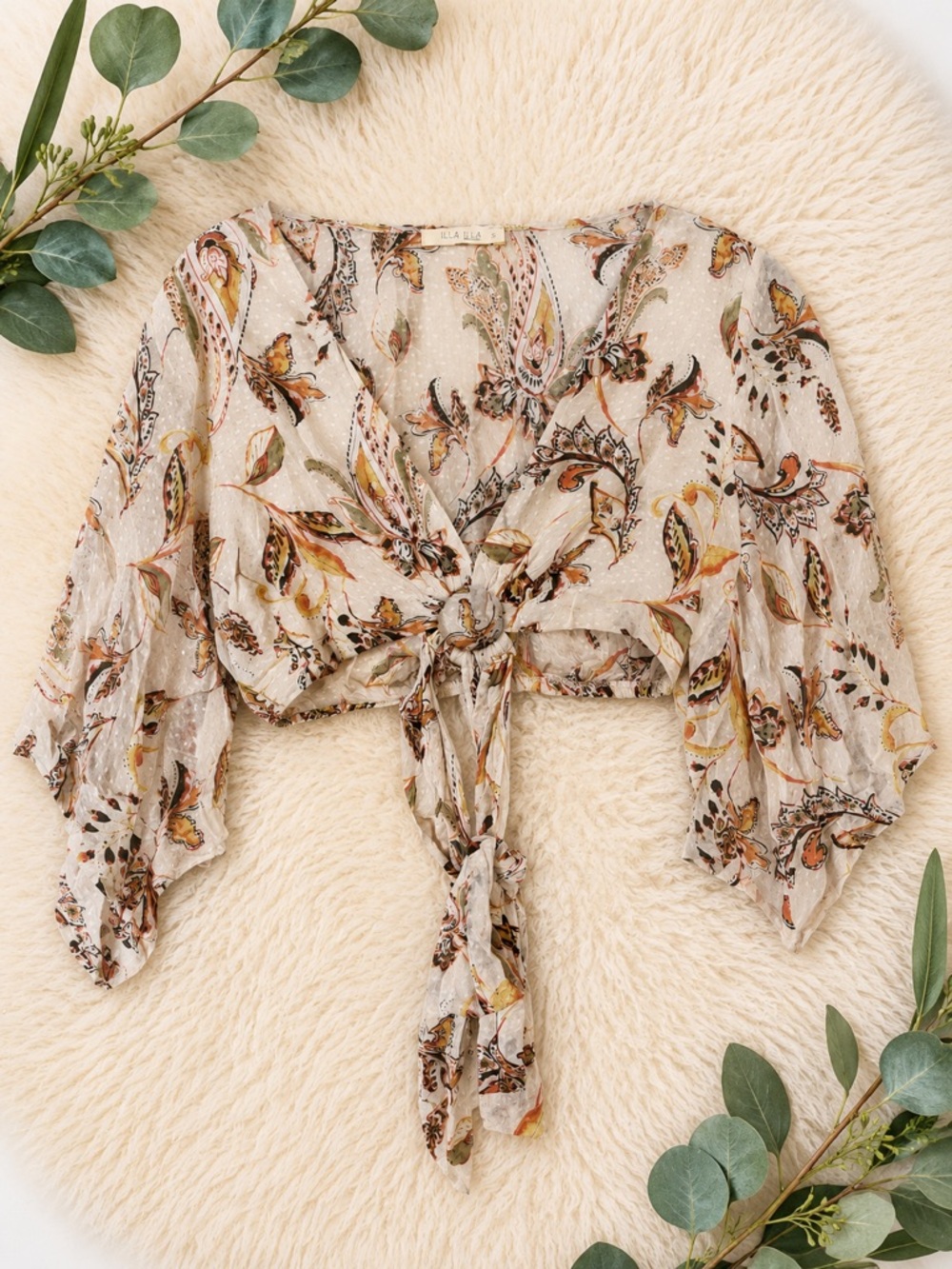 Floral Paisley Kimono Crop Blouse